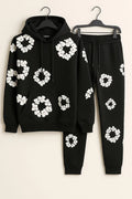 Tuta Sportiva Nera con Fiori Bianchi - Felpa e Pantaloni